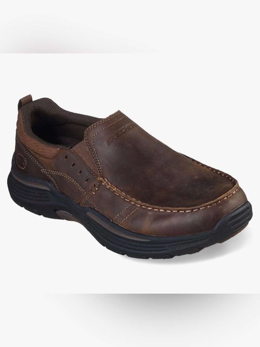 New Skechers Seveno Moe Toe Brown Cbd Slip-On Leather Loafer Style 66146 - Picture 2 of 10
